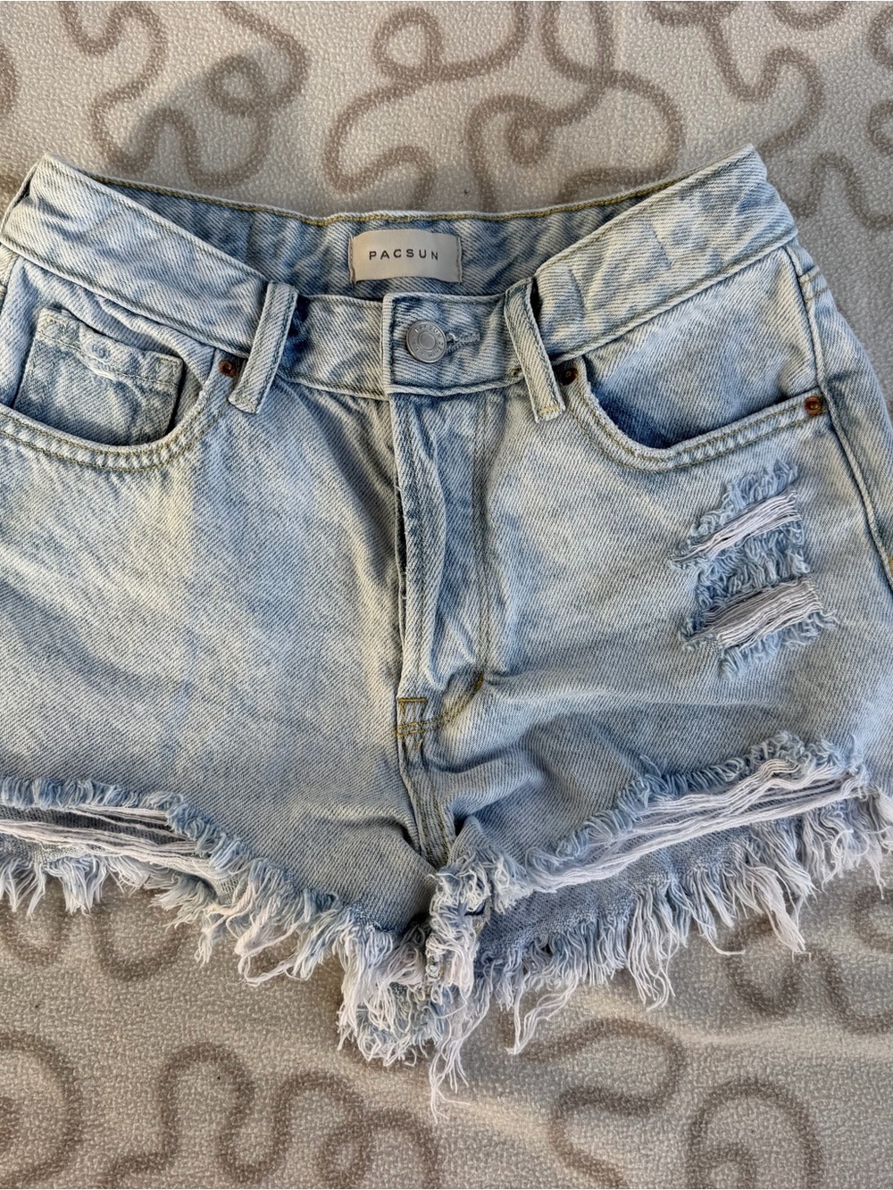 PacSun Light Blue High-Waist Distressed Denim Shorts